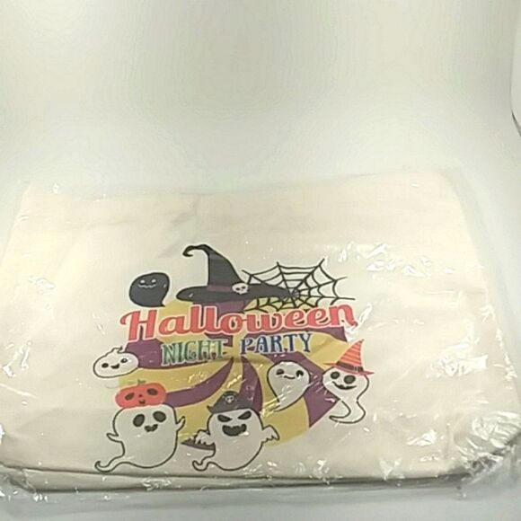 Halloween Bag Tote Treat Zipper Canvas Party Ghosts Large Colorful 16X13 NEW - Picture 5 of 6